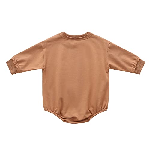 Ashmyova Baby Boys Girls Crewneck Sweatshirt Romper Toddler Pullover Sweater Bodysuits Fall Winter Clothes Khaki Romper Size 12-18 Months