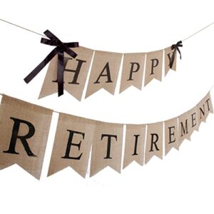 Burlap Happy Retirement Banner Retirement Party Decorations Banner for Men Women Black