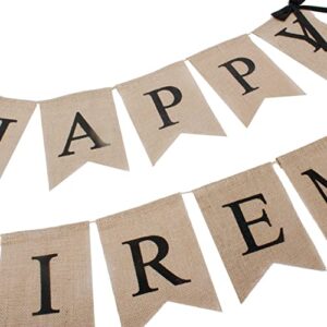 Burlap Happy Retirement Banner Retirement Party Decorations Banner for Men Women Black