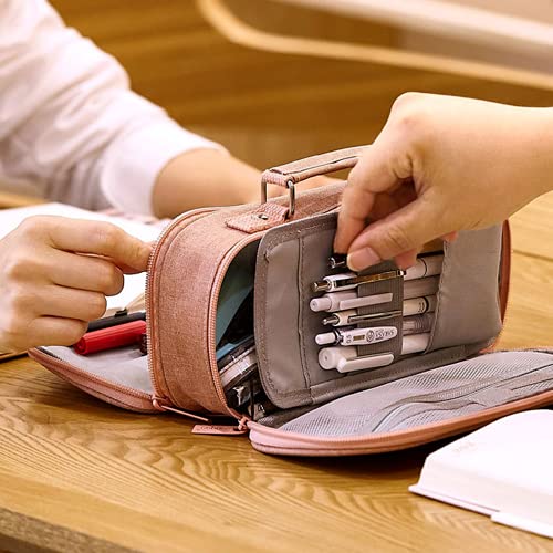 Big Capacity Pencil Case Pen Pouch Stationery Holder Makeup Handheld Bag Cosmetics Storage Box for Students Kids Teens Back to School Supplies Office College Organizer Spacious Zipper (Blue)