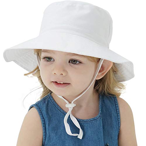 Baby Sun Hat Toddler Summer Sun Protection Baby Boy Hats Beach Wide Brim Bucket Hats for Baby Girl Kid Cap 2 3 4 5 6 7 Years White