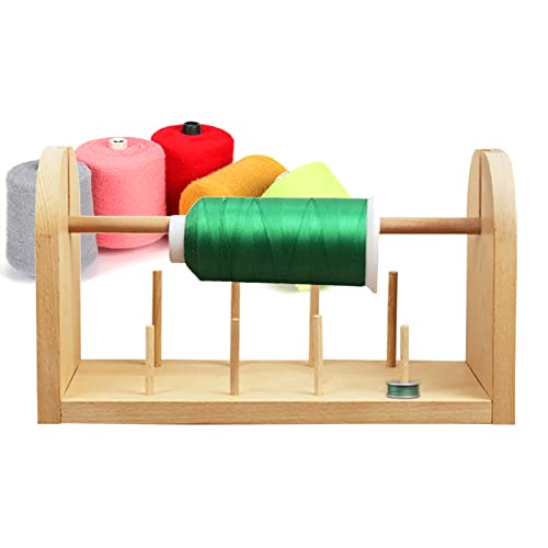 PhantomSky Wooden Spinning Yarn, Thread Holder/Thread Rack with 1 Horizontal and 8 Vertical Spindles - for Sewing, Quilting, Embroidery, Hair-braiding, DIY Making