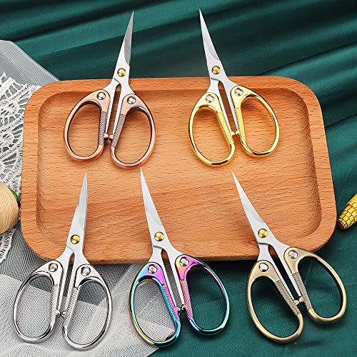 Aemoe 4.5 Inch Cute Embroidery Scissors with Curved Tip for Sewing, Small Stainless Steel Sharp Scissors Craft Shear for DIY Craft Art Work Sewing Handicrafts Needlework Tool and Daily Use Gold