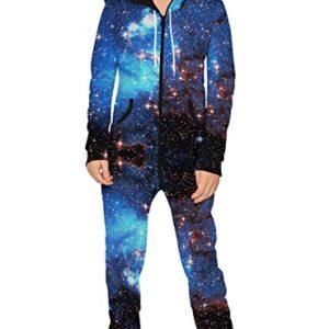 TENMET Kids Galaxy Zip Onepiece Jumpsuits Hooded Romper with Pockets Onesie for Boys 9-14 Years