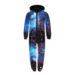 TENMET Kids Galaxy Zip Onepiece Jumpsuits Hooded Romper with Pockets Onesie for Boys 9-14 Years