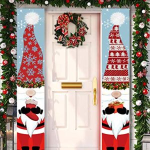 Merry Christmas Hanging Banner Porch Sign with Pattern Santa Claus Christmas Tree Snow Cap Gift Banner for Home Yard Indoor Outdoor Wall Door Christmas Party Decorations 72"x12"