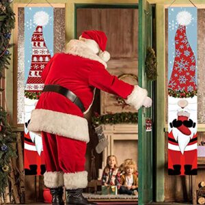 Merry Christmas Hanging Banner Porch Sign with Pattern Santa Claus Christmas Tree Snow Cap Gift Banner for Home Yard Indoor Outdoor Wall Door Christmas Party Decorations 72"x12"
