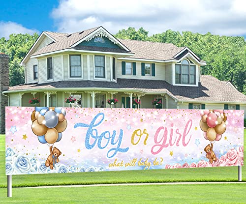 Bear Gender Reveal Decoration-Pink And Blue Bear Baby Shower Banner Decoration,Large Baby Baer Boy Or Girl Yard Sign Banner for Bear Theme Gender Revel Party Decoration