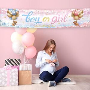 Bear Gender Reveal Decoration-Pink And Blue Bear Baby Shower Banner Decoration,Large Baby Baer Boy Or Girl Yard Sign Banner for Bear Theme Gender Revel Party Decoration