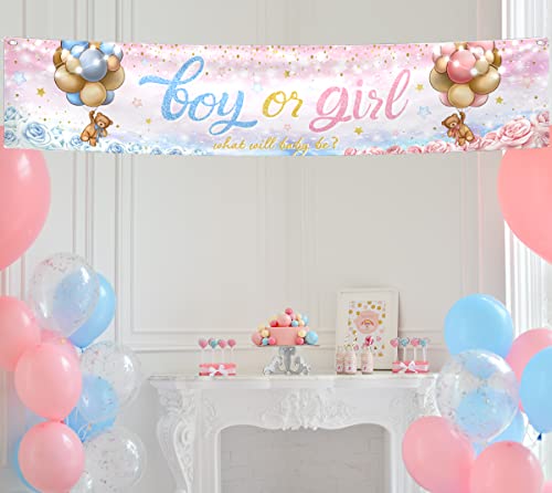 Bear Gender Reveal Decoration-Pink And Blue Bear Baby Shower Banner Decoration,Large Baby Baer Boy Or Girl Yard Sign Banner for Bear Theme Gender Revel Party Decoration