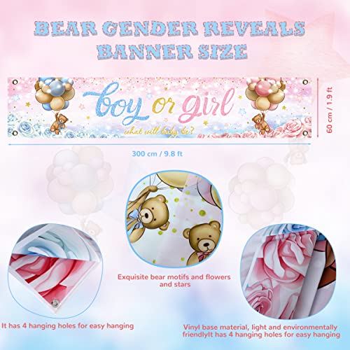 Bear Gender Reveal Decoration-Pink And Blue Bear Baby Shower Banner Decoration,Large Baby Baer Boy Or Girl Yard Sign Banner for Bear Theme Gender Revel Party Decoration