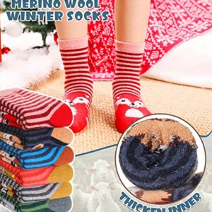 Kids Girls Boys Warm Wool Socks Super Soft Winter Thick Cute Animal Childrens Toddler Thermal Casual Crew Socks (6 Pairs Stripe Animal, 1-3 Years)