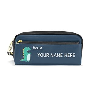 custom travel pencil case personalized your name text cute green dinosaur zipper pencil bag customized pencil bag for girls teens students art school