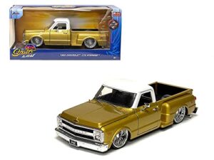 1969 chevy c10 stepside lowrider pickup truck gold metallic with white top street low series 1/24 diecast model car by jada 34304