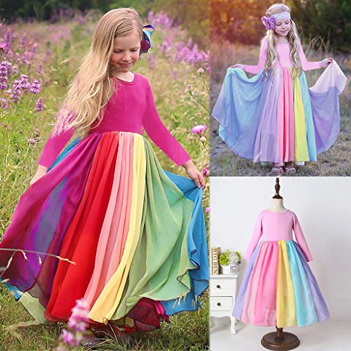 Kids Baby Toddler Girls Princess Dress Rainbow Splice Pageant Gown Birthday Party Dresses for 1-5 Years Old (2-3 Years Old, Hot Pink)