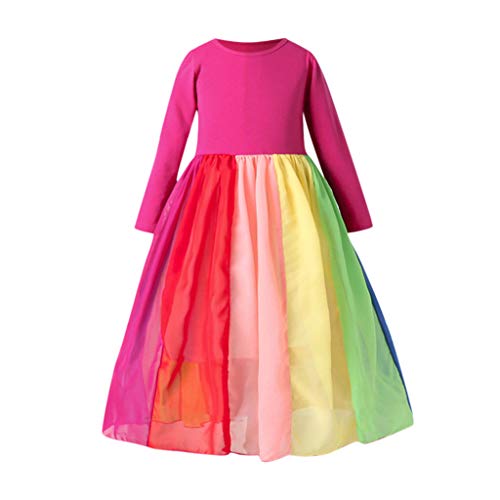 Kids Baby Toddler Girls Princess Dress Rainbow Splice Pageant Gown Birthday Party Dresses for 1-5 Years Old (2-3 Years Old, Hot Pink)