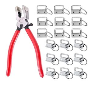 prerrysurpasse 60sets 1″key fob hardware with 1pcs key fob pliers , glass running pliers tools with jaws, studio running pliers attach rubber tips perfect for key fob hardware install