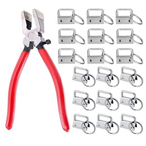 Prerrysurpasse 60Sets 1"Key Fob Hardware with 1Pcs Key Fob Pliers , Glass Running Pliers Tools with Jaws, Studio Running Pliers Attach Rubber Tips Perfect for Key Fob Hardware Install