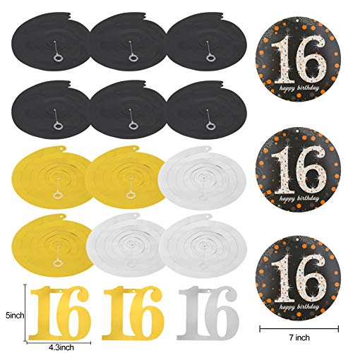 Luxiocio Happy 16th Birthday Party Supplies Decorations Kit - Including Happy 16th Birthday Banner, 12Pcs Hanging Swirl, 6Pcs Poms - Sixteen Birthday Decorations for Boys & Girls