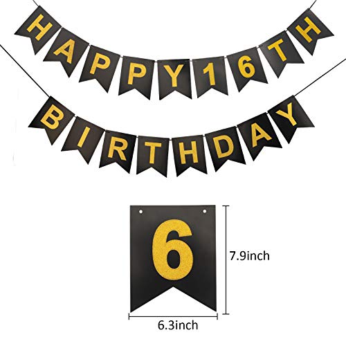 Luxiocio Happy 16th Birthday Party Supplies Decorations Kit - Including Happy 16th Birthday Banner, 12Pcs Hanging Swirl, 6Pcs Poms - Sixteen Birthday Decorations for Boys & Girls