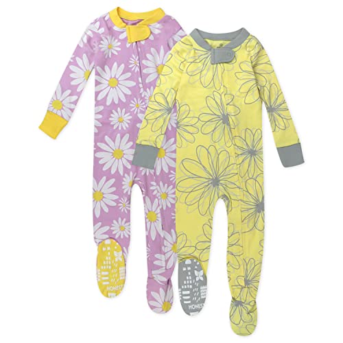 HonestBaby Baby 2-Pack Organic Cotton Snug-Fit Footed Pajamas, Jumbo Daisy Lavender, 12 Months