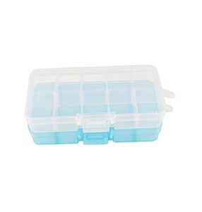 yueton 2 pcs 10 compartment slot adjustable jewelry bead organizer box storage container case (clear+blue)