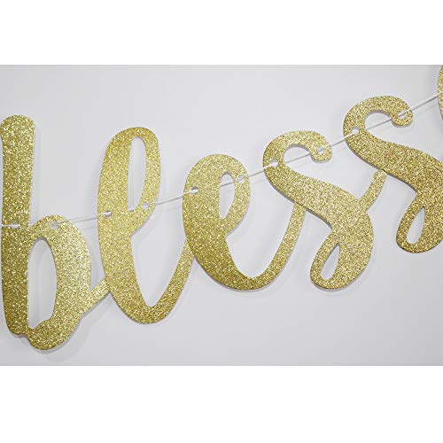 28 Years Blessed Banner, Funny Gold Glitter Sign for 28th Birthday/Wedding Anniversary Party Supplies Props