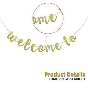 Welcome to Our Beginning Banner for Wedding Welcome Sign, Housewarming Gift, Front Door Decorations, Personalized Housewarming Photo Backdrop (Gold Glitter)