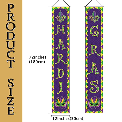 Linen Mardi Gras Porch Banner Carnival Party Decorations Purple Yellow Green Diamond Lattice Front Door Sign Wall Hanging Decorations and Supplies for Home Office