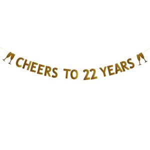 betteryanzi gold cheers to 22 years banner,pre-strung,22nd birthday/wedding anniversary party decorations supplies,gold glitter paper garlands backdrops,letters gold cheers to 22 years