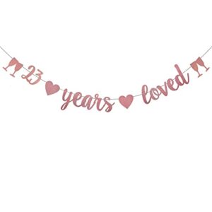 WEIANDBO 23 Years Loved Rose Gold Glitter Banner,Pre-Strung,23rd Birthday / Wedding Anniversary Party Decorations Bunting Sign Backdrops,23 Years Loved