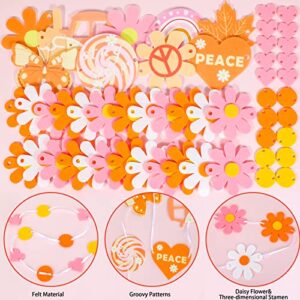 Qpout 4pcs Felt Groovy Party Decorations Set Include Groovy Hippie Boho Banner Groovy Boho Daisy Garland Round And Heart Garland for Wall Window Home Daisy Party Decorations Retro Classroom Decor