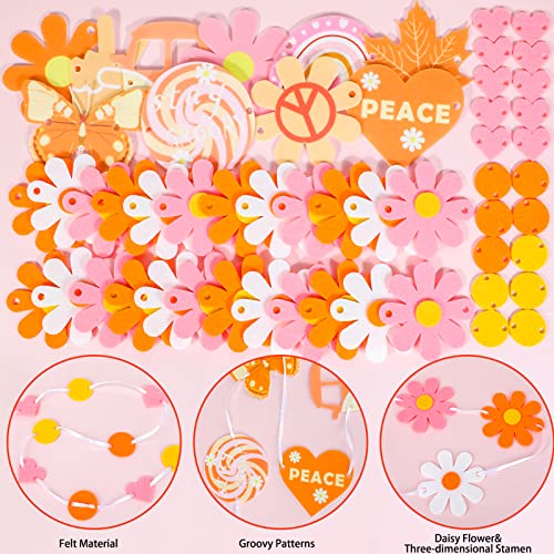 Qpout 4pcs Felt Groovy Party Decorations Set Include Groovy Hippie Boho Banner Groovy Boho Daisy Garland Round And Heart Garland for Wall Window Home Daisy Party Decorations Retro Classroom Decor