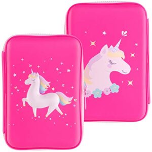 gooji unicorn pencil case for girls (hard top) magical 3d creature, bright colored storage box | compact and portable home, classroom, school, art use | for kids age 3 and up (pink)