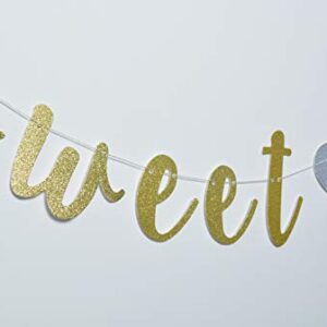 Sweet 7 Banner Gold Glitter with Heart for 7th Birthday Party Decorations Supplies Pre-Strung Cursive Bunting Photo Booth Props Sign