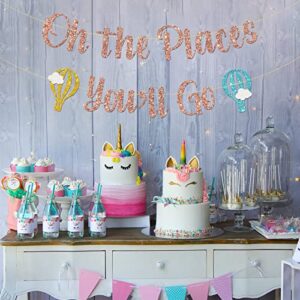 MonMon & Craft Oh The Places You'll Go Banner/Retirement Sign/Graduation Banner Decor/Travel Theme Party Decorations Rose Gold Glitter