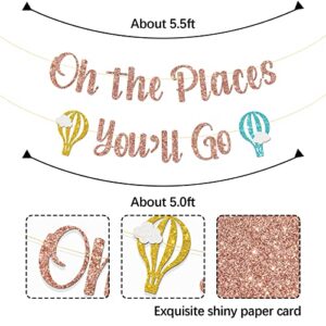 MonMon & Craft Oh The Places You'll Go Banner/Retirement Sign/Graduation Banner Decor/Travel Theme Party Decorations Rose Gold Glitter