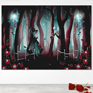 3 x 5 ft fabric rose skeleton party backdrop for halloween party decoration hanging party background for theme birthday wedding engagement anniversary party supplies (7×5 rose skeleton backdrop)
