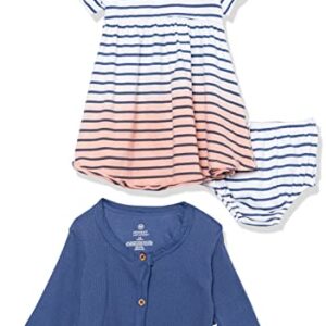 HonestBaby Girls 2-Piece Organic Cotton Dress and Cardigan Set, Dip Dye Pink and Navy, Newborn