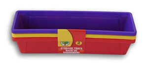 teaching tree colorful mini plastic storage trays pencil baskets – purple, yellow, tomato red – set of 3