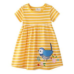 summer baby girl cotton short sleeve stripe lattice dress short skirt (4t height?100cm) yellow