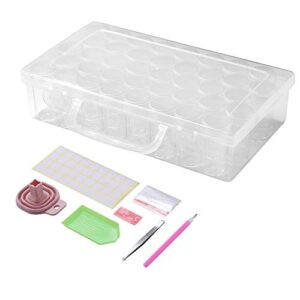 diamond bead storage containers, 30 pcs removable clear plastic organiser with lid for nail art rhinestone jewelry diy diamond cross stitch tools and other small items
