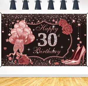 ufocusmi 30th birthday decorations for women, rose gold happy 30th birthday backdrop banner, cheers to 30 years party supplies for her, dirty 30 birthday photography background 6×3.6 ft