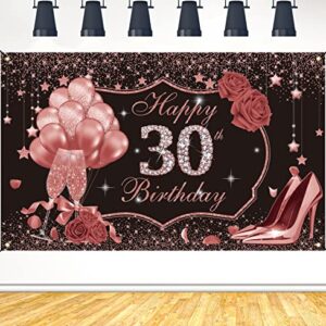 Ufocusmi 30th Birthday Decorations for Women, Rose Gold Happy 30th Birthday Backdrop Banner, Cheers to 30 Years Party Supplies for Her, Dirty 30 Birthday Photography Background 6x3.6 ft