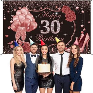 Ufocusmi 30th Birthday Decorations for Women, Rose Gold Happy 30th Birthday Backdrop Banner, Cheers to 30 Years Party Supplies for Her, Dirty 30 Birthday Photography Background 6x3.6 ft