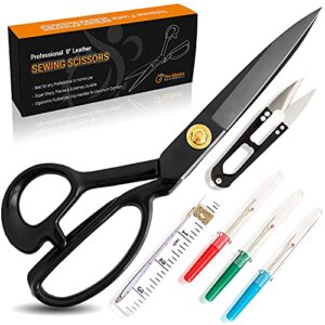 sewing scissors for fabric cutting – heavy duty scissors – ultra sharp sewing shears for quilting, sewing, and dressmaking with tape measure, thread snips, 3 seam rippers