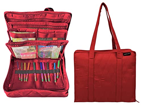 Yazzii Crafter's Companion Organizer Bag with 16 Pockets - Arts & Crafts Storage Tote Organizer - Multipurpose Storage Organizer for Crafts, Sewing & Quilting Notions, & Art Supplies Red