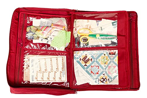 Yazzii Crafter's Companion Organizer Bag with 16 Pockets - Arts & Crafts Storage Tote Organizer - Multipurpose Storage Organizer for Crafts, Sewing & Quilting Notions, & Art Supplies Red