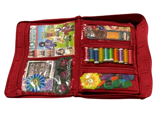 Yazzii Crafter's Companion Organizer Bag with 16 Pockets - Arts & Crafts Storage Tote Organizer - Multipurpose Storage Organizer for Crafts, Sewing & Quilting Notions, & Art Supplies Red