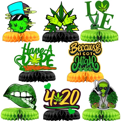 8pcs Weed Honeycomb Centerpieces,420 Decorations for Weed Party, Weed Party Decorations for Adults, Marijuana Weed Leaf Have a Dope Birthday Party Supplies